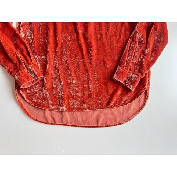 ANTHROPOLOGIE Kristianne Orange Velvet High Neck Ruffle Trim Blouse, Size XS - Picture 8 of 13